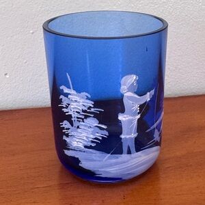 Mary Gregory Style Cobalt Blue Cup - Boy Fishing
